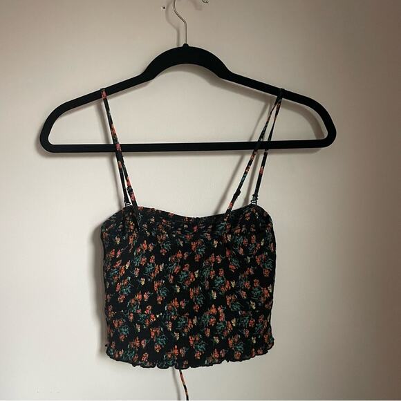 Free People Black and Red Fitted Moody Floral Crop Camisole - Picture 1 of 7
